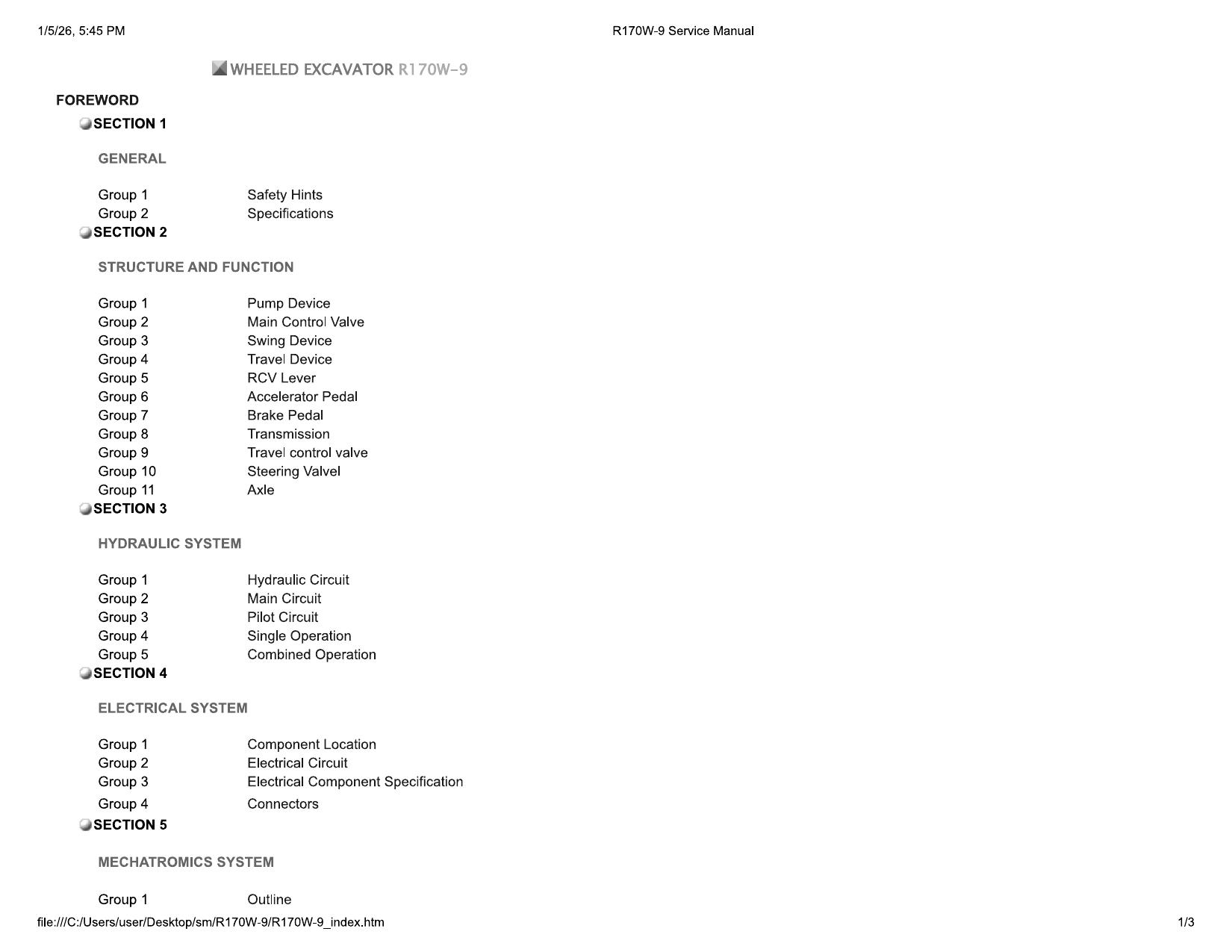 R170W-9 Service Manual